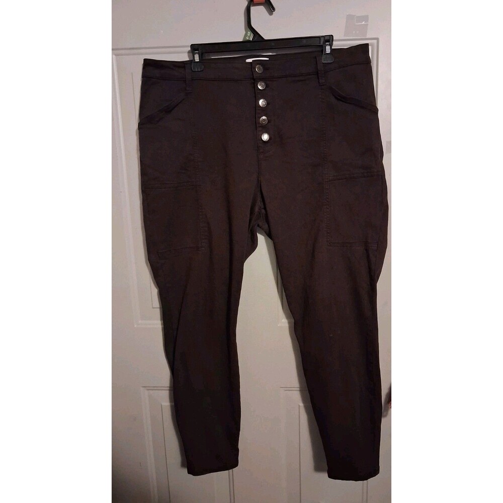 Pistola Hailey High Waisted Utility Jeans Espresso Brown Exposed Button Fly 18W